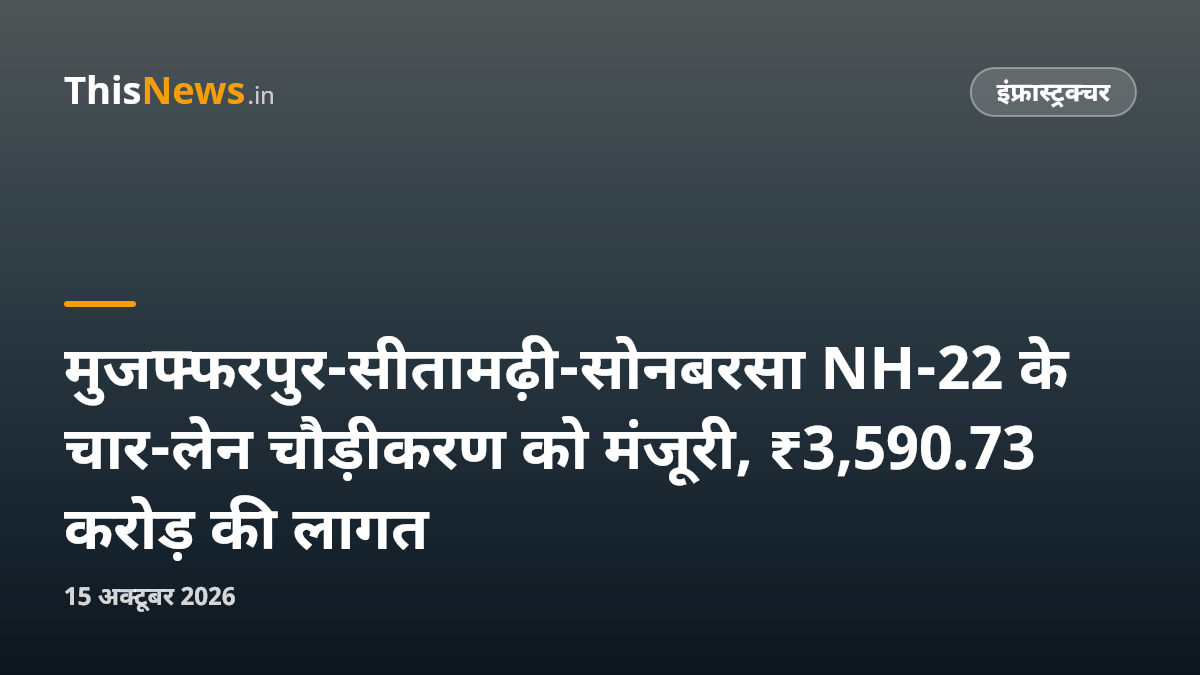 मुजफ्फरपुर-सीतामढ़ी-सोनबरसा NH-22 के चार-लेन चौड़ीकरण को मंजूरी, ₹3,590.73 करोड़ की लागत